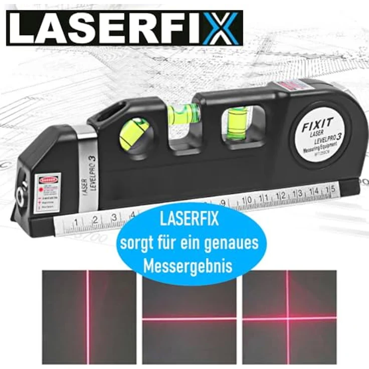 MAVURA LASERFIX Laserwasserwaage 4-in-1 Lasermessgerät, Kreuzlinienlaser Entfernungsmesser Maßband - Multifunktionales Werkzeug aus hochwertigem ABS-Kunststoff, rot - Preisvergleich – Bild 2