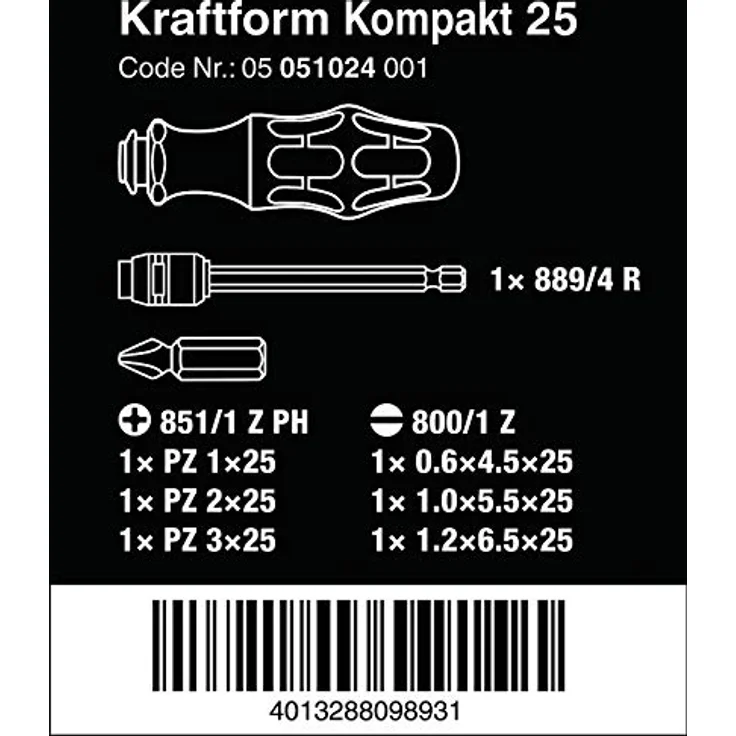 Wera Kraftform Kompakt 25, 7-teiliges Werkzeugset mit Bajonett- und Rapidaptor-Technologie, kompakt und ergonomisch – Bild 2