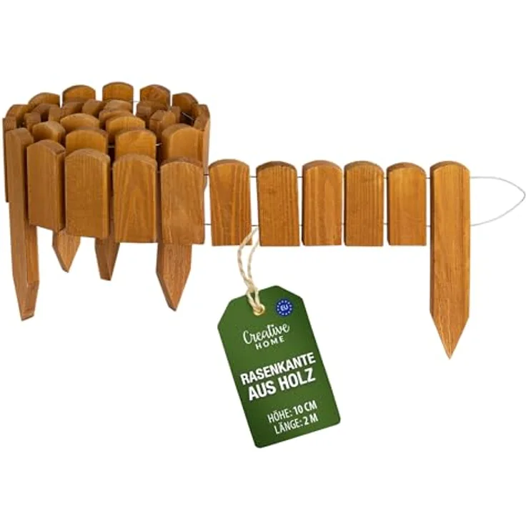 Creative Home Rasenkante Beeteinfassung Holz 200 x 10 cm, Witterungsbeständig und Robust in Naturholz