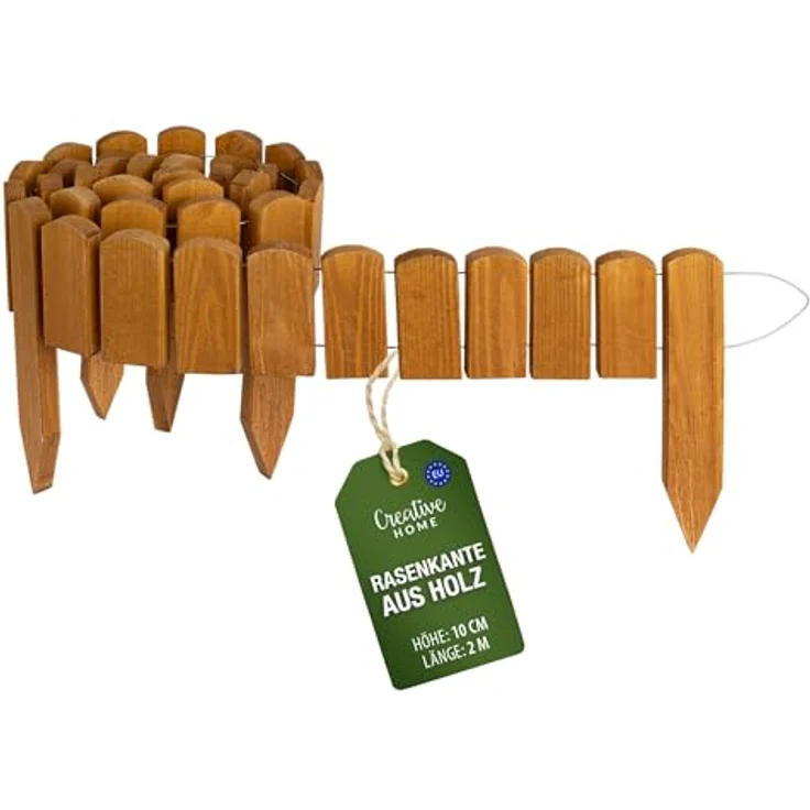 Creative Home Rasenkante Beeteinfassung Holz 200 x 10 cm, Witterungsbeständig und Robust in Naturholz – Bild 1