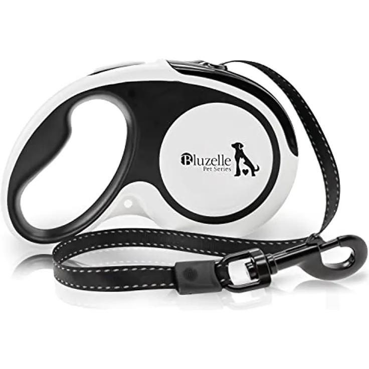 bluzelle BLUZELLE 5m Rollleine mit Reflektor-Streifen für Kleine Hunde bis 20kg, Ausziehbare Hundeleine mit 360° Karabiner-Haken Metall, Zuverlässige EIN-Hand Bremse Nylon-Gurt Ergonomischer Griff, Größe:S, Schwarz