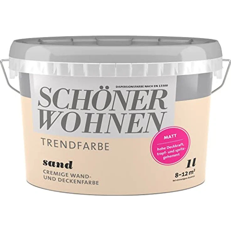 SCHÖNER WOHNEN FARBE SW Trend Wandfarbe matt, 1,0L, hochdeckende Dispersionsfarbe in Sand 8514, allergikergeeignet, scheuerbeständig – Bild 2