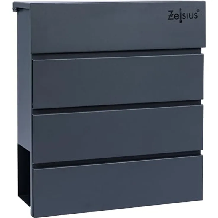Zelsius Briefkasten Straight mit Zeitungsfach | Postbox in RAL7016 Anthrazit | integrierter Soft-Close-Effekt | Wand- oder Ständermontage | Briefbox, Wandbriefkasten, Postkasten, Mailbox, Letterbox
