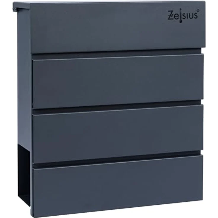 Zelsius Briefkasten Straight mit Zeitungsfach | Postbox in RAL7016 Anthrazit | integrierter Soft-Close-Effekt | Wand- oder Ständermontage | Briefbox, Wandbriefkasten, Postkasten, Mailbox, Letterbox – Bild 1