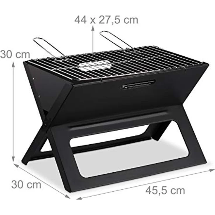 Relaxdays Klappgrill, mit Kohle-und Holzkohlegrillrost, klappbarer Faltgrill, Picknick und Camping, HBT 30x45,5x30cm, schwarz – Bild 4