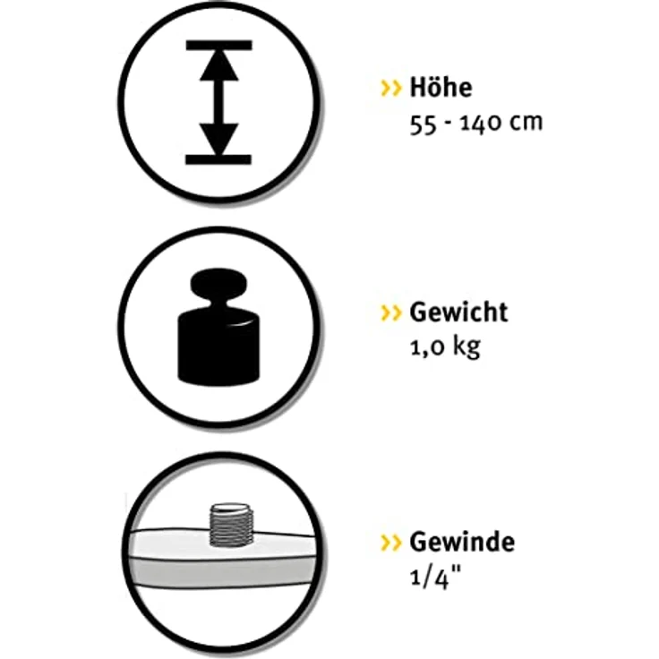 Stabila Stativ ST-K-S, für Laser und Entfernungsmesser, Höhe: 55 cm – 140 cm, 1/4"-Gewindeschraube Schwarz – Bild 3