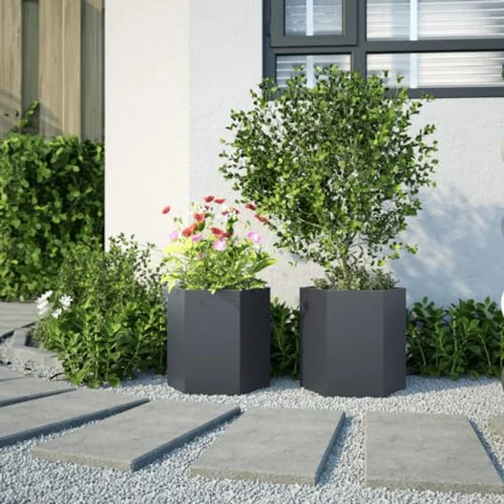 vidaXL Pflanzkübel 2 STK. Anthrazit Sechseckig 46x40x45 Stahl, witterungsbeständig und mit viel Platz – Bild 3