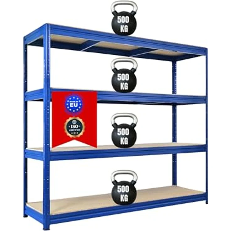Proregal Schwerlastregal DINO, 180 x 200 x 60 cm, Traglast 500 kg pro Boden, 4 Böden, Blau – Bild 1