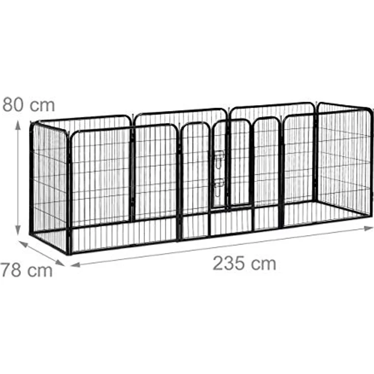 Relaxdays Welpenauslauf, kleine Hunde, Welpen, Kleintiere, für Innen, Außen, Laufstall HxBxT: 80 x 78 x 235 cm, schwarz – Bild 4