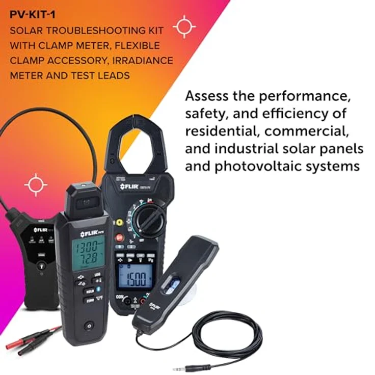 FLIR PV-KIT-1, Solar-Fehlerbehebungskit für Photovoltaiksysteme – inkl. Zangenmessgerät, IR-Thermometer, Bestrahlungs- und Temperaturmessgerät, Tragetasche – Bild 2