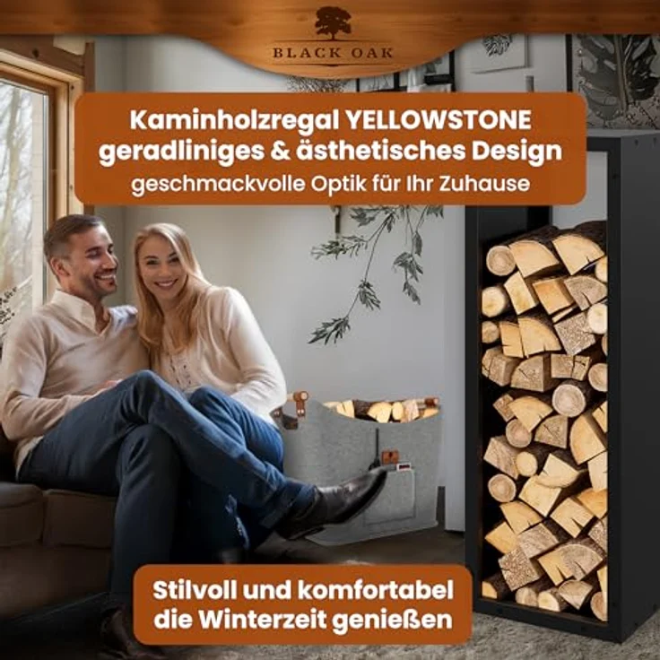 BLACK OAK Kaminholzregal YELLOWSTONE, 113x38x35cm, schwarz, pulverbeschichtet, für innen und außen, bis 200 kg, wetterfestes Metallregal – Bild 5