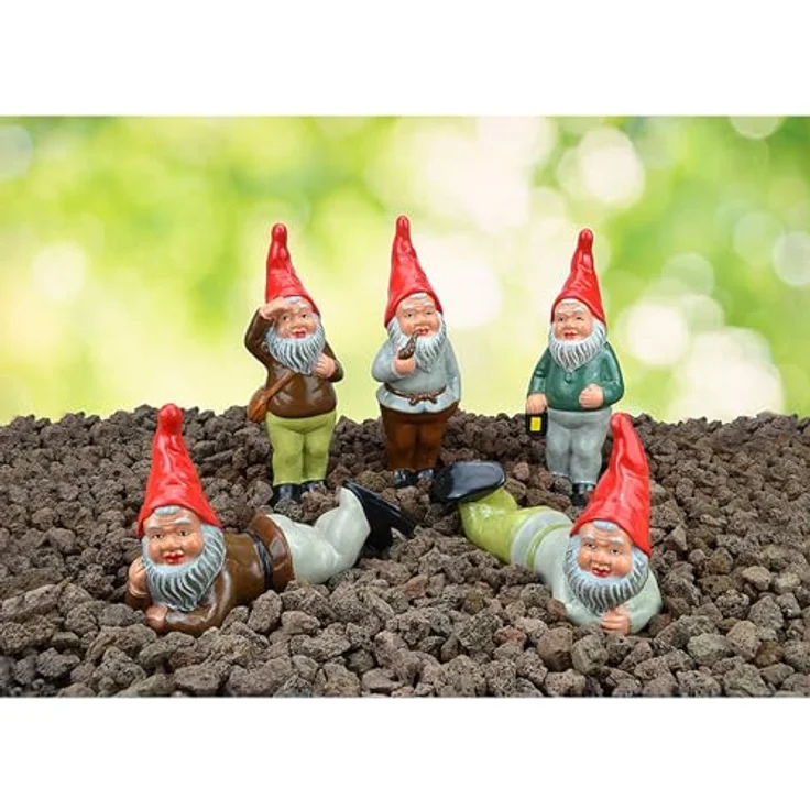 Heissner Gartenzwerg-Serie 'Die Waldmänne', handgefertigt aus Keramik, 5-teilig, jeweils 20 cm hoch und 17 cm lang – Bild 2