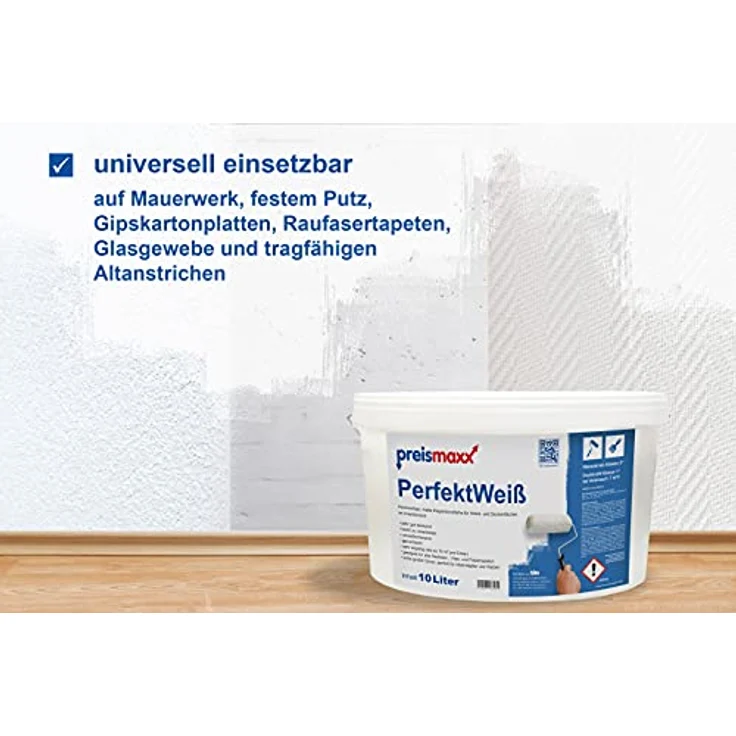 preismaxx Perfektweiß Wandfarbe weiß 10L hohe Deckkraft – Bild 3