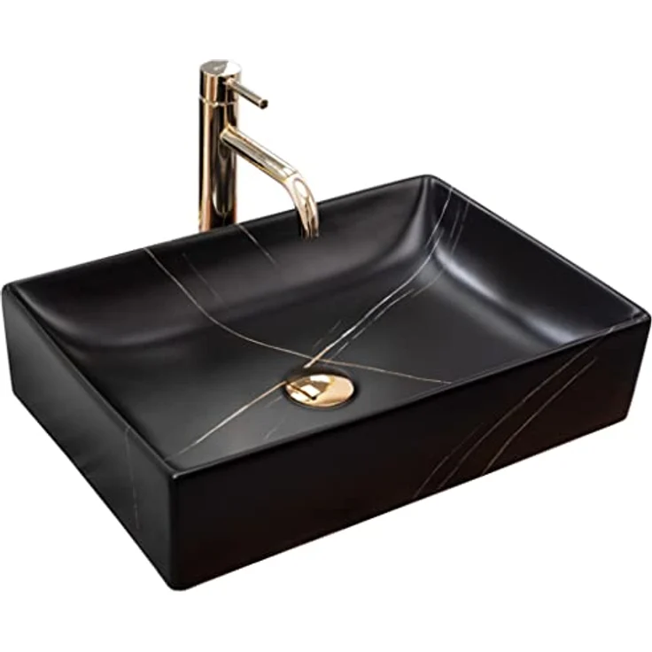 Rea Aufsatzwaschbecken Inga Black Marble Mat aus hochwertigem Keramik 510 mm x 345 mm x 120 mm, schwarz matt – Bild 1