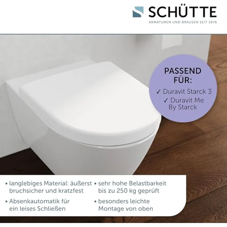 Schütte WC-Sitz D-Form Pro 8 Duroplast, Absenkautomatik, Weiß, Schnellverschluss, bruchsicher, hohe Belastbarkeit bis 250 kg – Bild 8