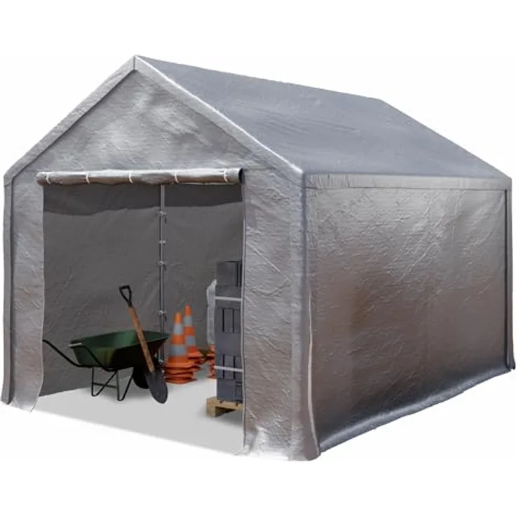 TOOLPORT Lagerzelt 3x4 m Zelthalle Unterstand Zeltgarage PE Plane 350 N wasserdicht in grau - Preisvergleich