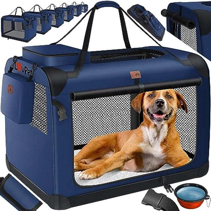 Lovpet® Hundebox Hundetransportbox faltbar Inkl.Hundenapf XXXL 102x69x69cm Transporttasche Hundetasche Transportbox für Haustiere, Hunde und Katzen Haustiertransportbox Navyblau – Bild 1