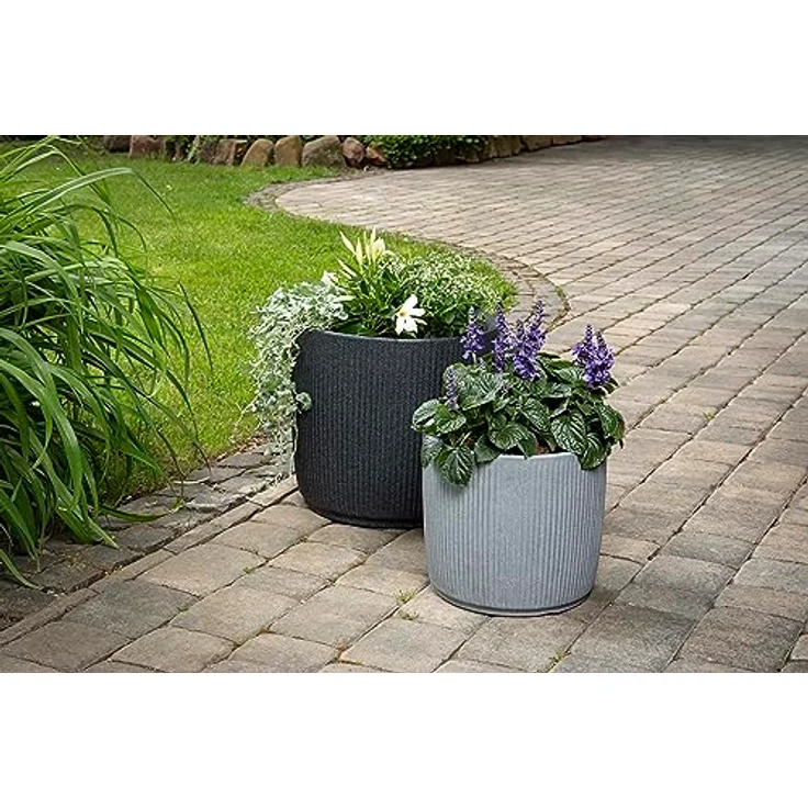 Scheurich Linetto 47, Pflanzgefäß/Blumentopf/Pflanzkübel, rund, Farbe: Stony Grey, hergestellt mit recyceltem Kunststoff, 10 Jahre Garantie, für den Außenbereich – Bild 3