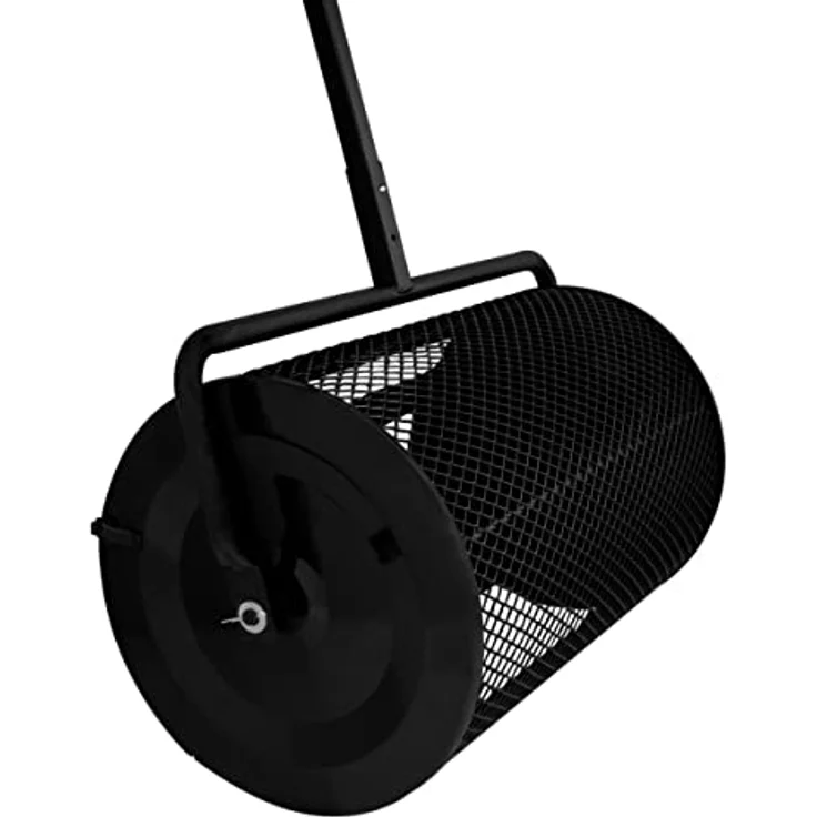 T-Mech 66cm Kompoststreuer Saatgutstreuer Schwarzer Torfmoosstreuer Gartenstreuer Düngerstreuer Roller mit T Griff Verlängerbarer Griff 80L Maschenkorb Leichtgewichtig GRATIS Handschuhe – Bild 3