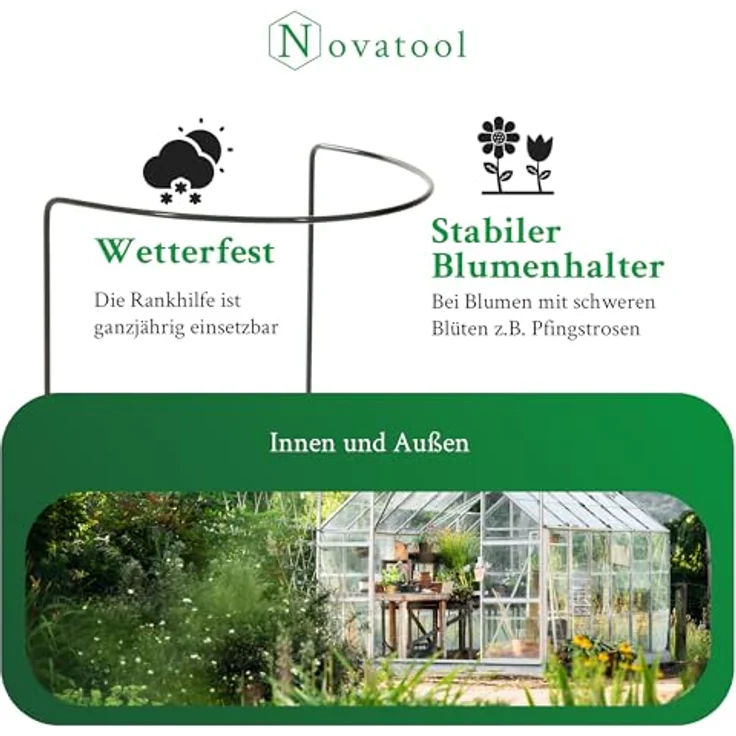 Novatool Strauchstütze 10er Set, halbrund 100 cm hoch, stabiler Pflanzenhalter für Rosen und Stauden – Bild 5