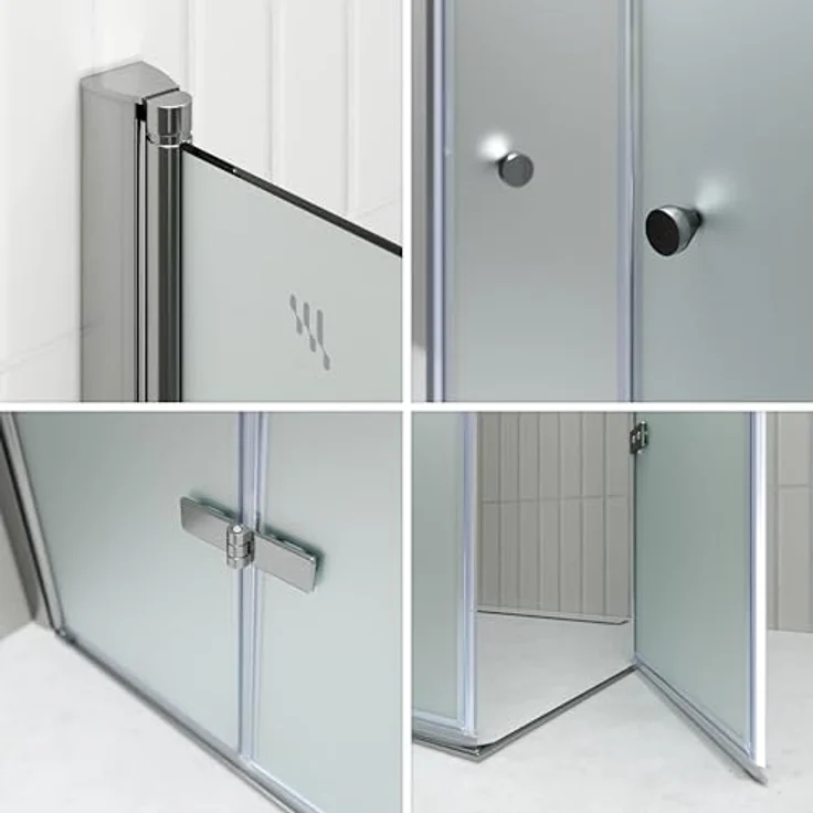 i-flair DK99 Falttür Duschkabine 70x70x190 cm, satinierte 6 mm Sicherheitsglas mit silbernen Profilen, platzsparend und für Menschen mit eingeschränkter Mobilität geeignet – Bild 4