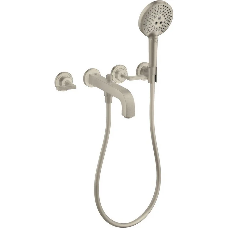 hansgrohe Axor Citterio 3-Loch Wannenarmatur Unterputz ohne Platte, Hebelgriff, Brushed Nickel, 22,5 l/min Durchfluss