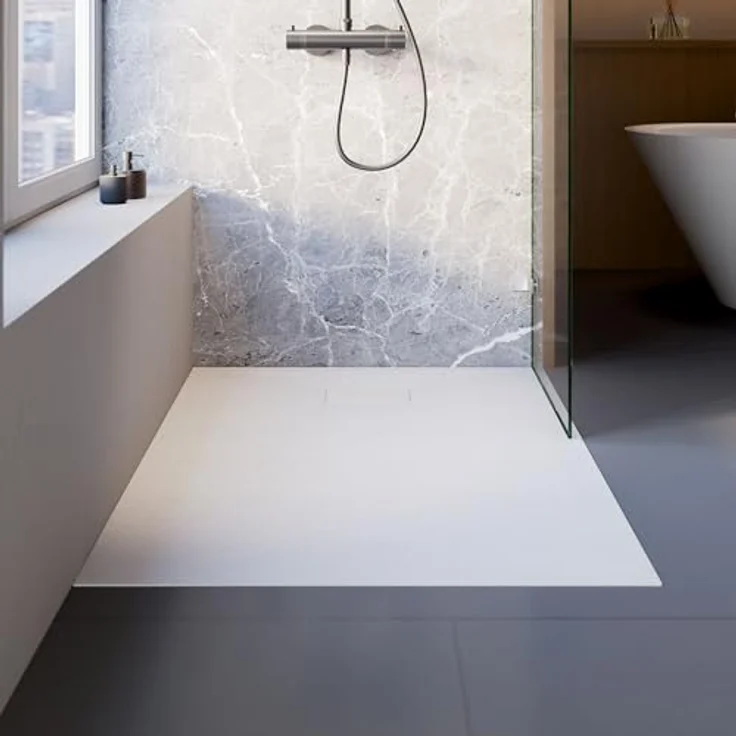 Schulte Duschwanne DWM-Tec Midra, 140x90 cm, Komplettset inkl. Ablauf und Füßen, rutschfest Klasse B, Weiß, extra flach – Bild 4