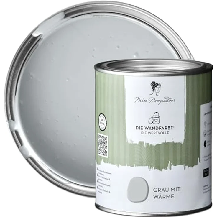 MissPompadour Wandfarbe Grau mit Wärme, matte Innenfarbe mit sehr hoher Deckkraft, 1 L, geruchsneutral und spritzfrei, wasserbasiert – Bild 1