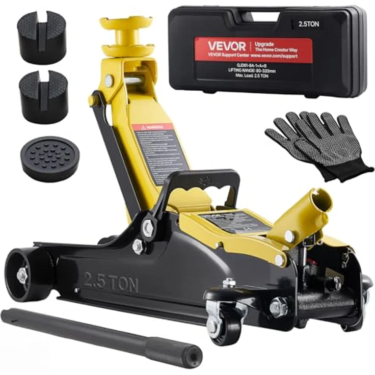 VEVOR Hydraulischer Rangierwagenheber QJD61-8A-1+A+B, 2,5 t Tragkraft, flacher Stahlwagenheber mit Einkolben-Schnellhubpumpe, SUV-Adapter, 85–320 mm Hubbereich – Bild 1