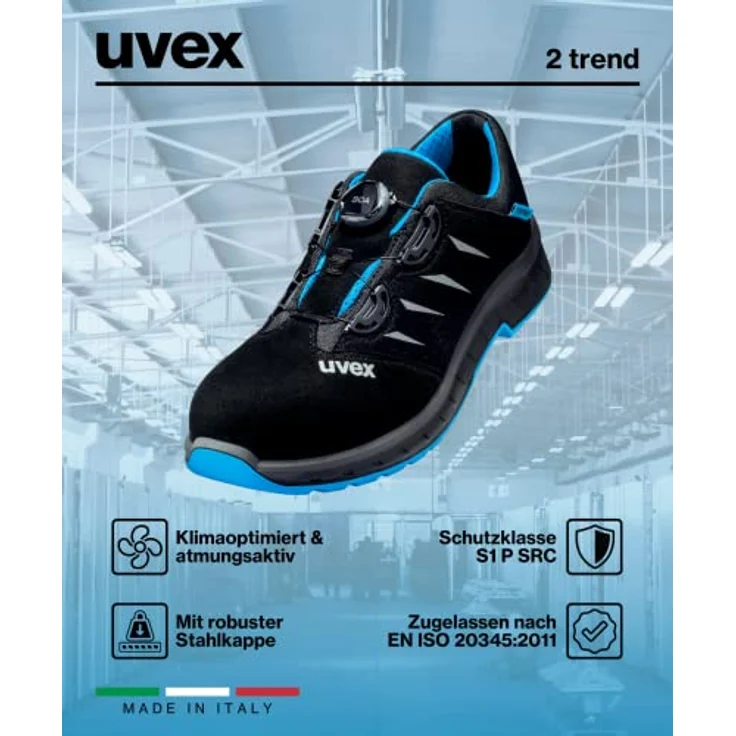 Uvex 2 trend Halbschuhe S1P blau, schwarz Weite 11 Gr. 36 - Sicherheitshalbschuh mit Boa® Fit System und ESD-Schutz – Bild 7