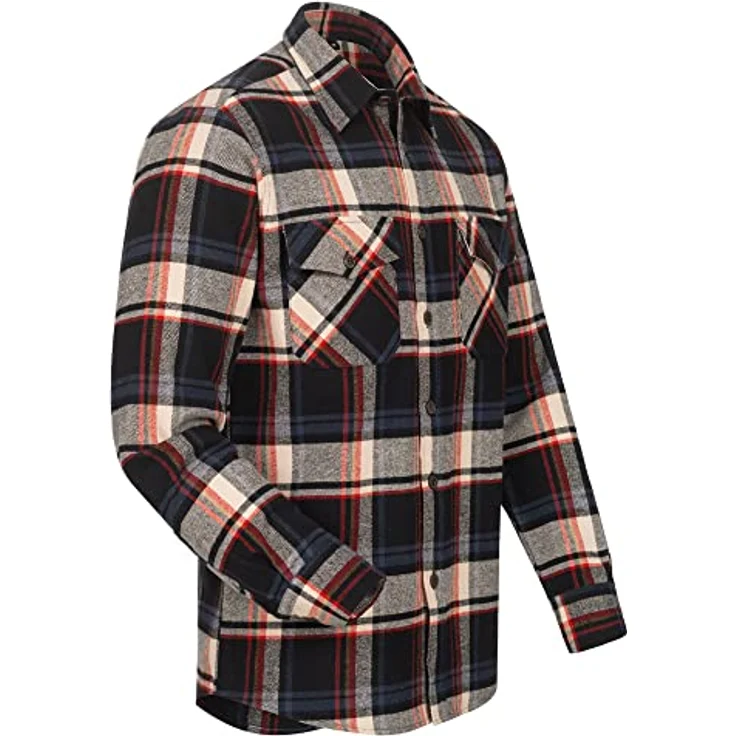 HELMUT FELDTMANN Hemd TURRELL Gr.L, kariert in schwarz/marine/beige/rot, aus 100% Baumwolle, 290 g/m² Webflanell, weitenregulierbarer Ärmelbund – Bild 3