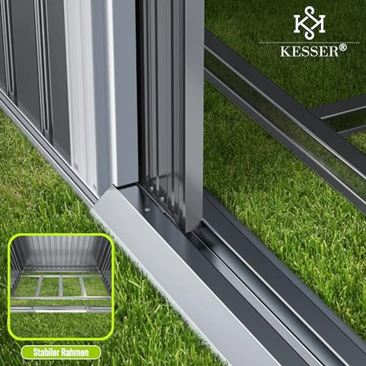 KESSER® Gerätehaus L Metall 4 m³ mit Fundament und 2X Schiebetür | 210x122x186 cm | Gartenhaus Schrank in Grau – Bild 3