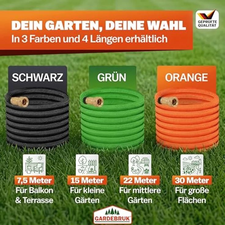 Gardebruk Gartenschlauch flexibel 3fach Latexkern Vollmessing Adapter outdoor Flexschlauch Wasserschlauch – Bild 8