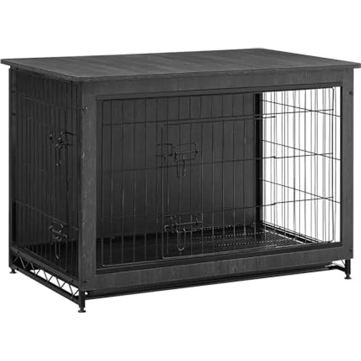 Feandrea Hundekäfig Möbel, Beistelltisch, Hundebox für Hunde bis zu 32 kg, tintenschwarz, hochbelastbar