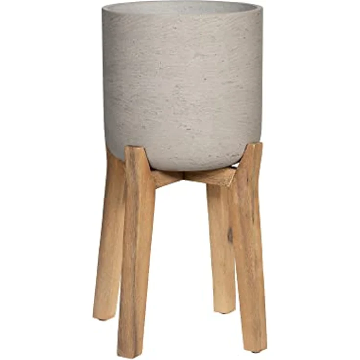 Finestgreen Charlie Feet High | Handgefertigtes Pflanzgefäß auf Holzfüßen (M Ø:23,5 H:38 cm, Grau) | Pottery Pots – Bild 3