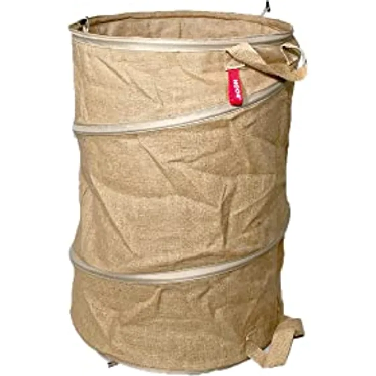 NOOR Jute Pop-Up Sack 100L (Größe M, Ø 45x60 cm) I Gartenabfallsack selbststehend I Faltbarer Laubsack I Gartensack für Schrebergärten, zum Ernten, Lagern & Transportieren von Gartenabfällen