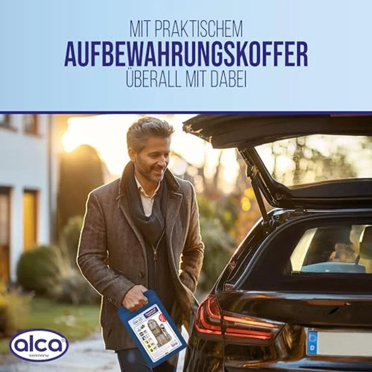 alca® Hydraulischer Wagenheber 2t im Koffer, Stempelwagenheber aus Stahl mit L-Adapter, Hubhöhe 158–308 mm, für PKW, SUV, Caravan, silber-grau – Bild 5