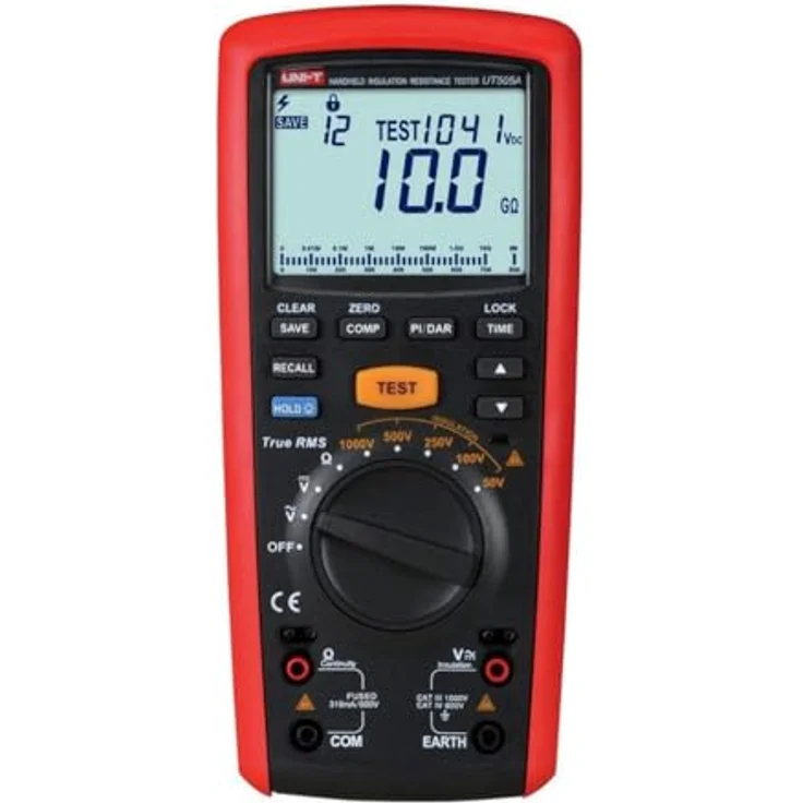 UNI-T UT505B Serie UT505 Hand-Isolierungswiderstandstester, 50 V/100 V/250 V/500 V/1000 V, 1 mA, automatische Abschaltung, LCD-Hintergrundbeleuchtung, Alarm bei Hochspannungsausgang, Datenspeicherung von 99 Gruppen – Bild 3