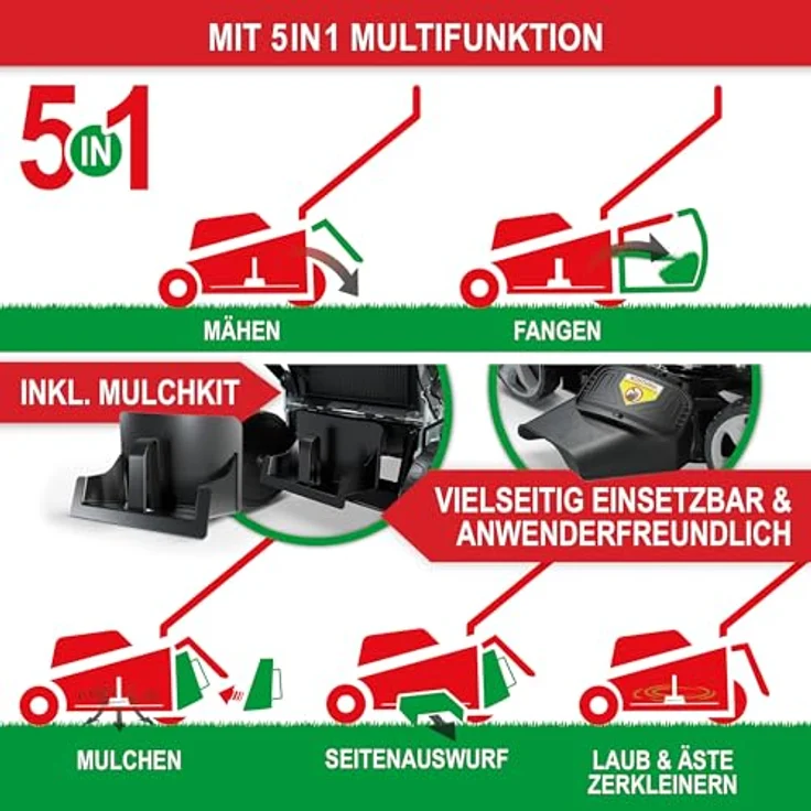 ONBEST TXC-3651, Benzin-Rasenmäher mit 6,5-PS-Viertaktmotor, 51 cm Schnittbreite, Tornado XCUT Mähsystem und 60-Liter-Fangkorb – Bild 4