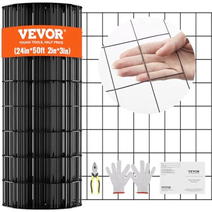VEVOR Volierendraht 61 x 1524 cm, Vinylbeschichteter Maschendrahtzaun, 1,52 mm für Hühnerstallbarrieren und Kaninchenzäune, schwarz