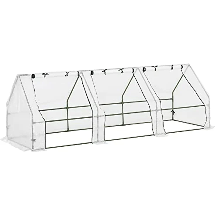 Outsunny Mini Gewächshaus Foliengewächshaus mit 3 Rollfenster, Wetterbeständige Frühbeet für Garten, Balkon, PE Folie, Stahl, Weiß, 270 x 90 x 90 cm – Bild 1