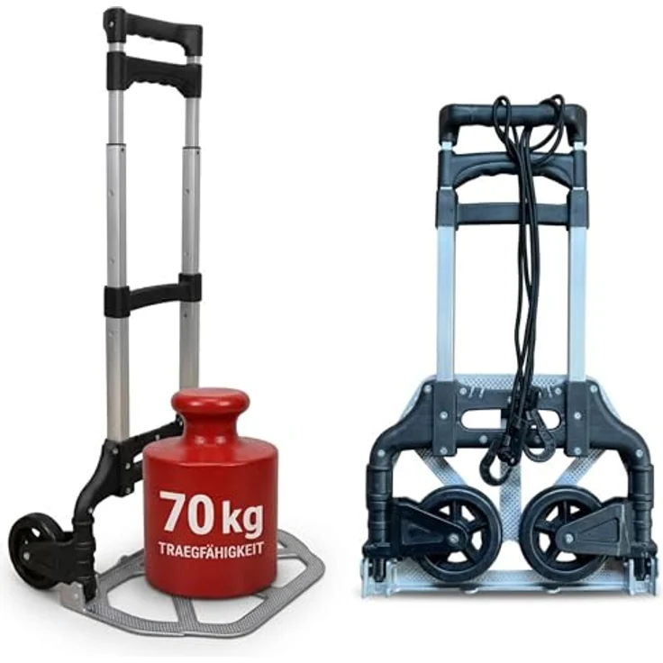 relaxdays Klappbare Sackkarre, Tragkraft bis 70 kg, Schwarz mit ergonomischem Teleskopgriff und Antirutschfläche – Bild 1