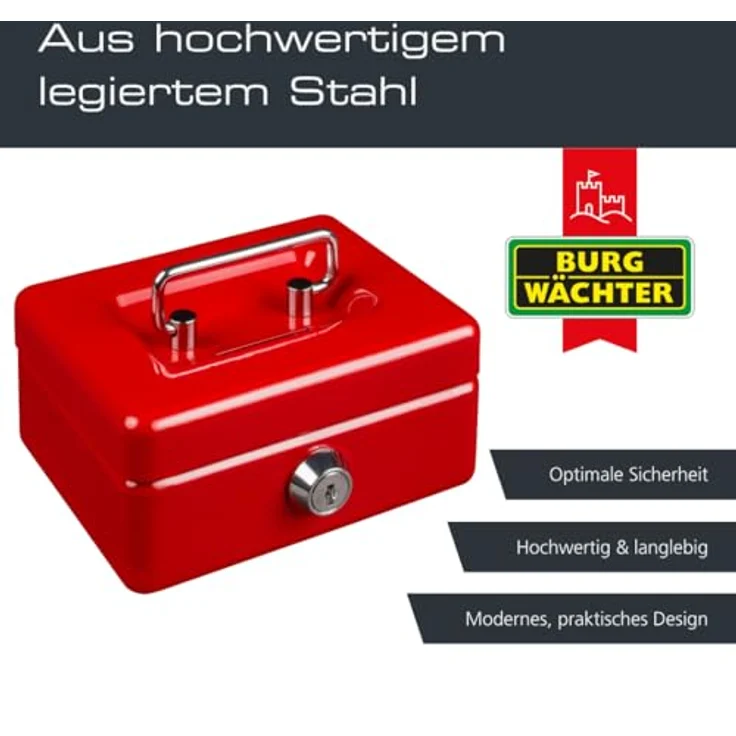 BURG-WÄCHTER Geldkassette, MONEY 5012, Stahlblech, Rot, Inkl. 2 Schlüssel und Hartgeldeinsatz, Mit Einwurfschlitz – Bild 4