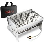 ovicue Grill klein M | Mobiler Steck-Gasgrill aus Edelstahl – Gas & Holzkohlebetrieb – Inkl. Tragetasche – Ideal für Camping, Balkon & Outdoor