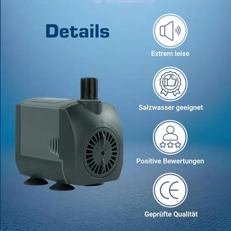 KERRY Salz-Wasserpumpe KEP750N – 700 L/H | nur 10 Watt | 10m Kabel | 140 cm Förderhöhe | schwarz/graue Teichpumpe/Aquariumpumpe/Springbrunnen-Pumpe – Bild 4