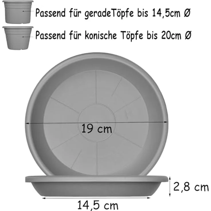 BigDean 3X Blumentopf Untersetzer Ø 19 cm Anthrazit Kunststoff Blumenuntersetzer - Passend zu Ø 20 cm Blumentöpfen – Bild 5