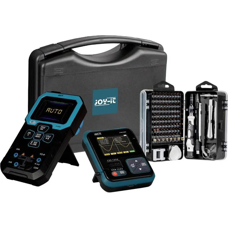 Joy-it DSO-LCR500, Multimeter Messtechnik Kit mit 3-in-1 Digitaloszilloskop, Komponententester, Signalgenerator und 115-teiligem Werkzeugset, schwarz