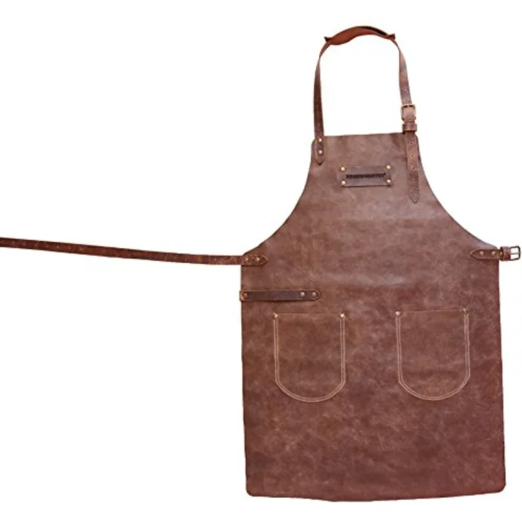 Feuermeister Lederschürze in Antikleder Farbe Cognac mit 2 Taschen Größe 2