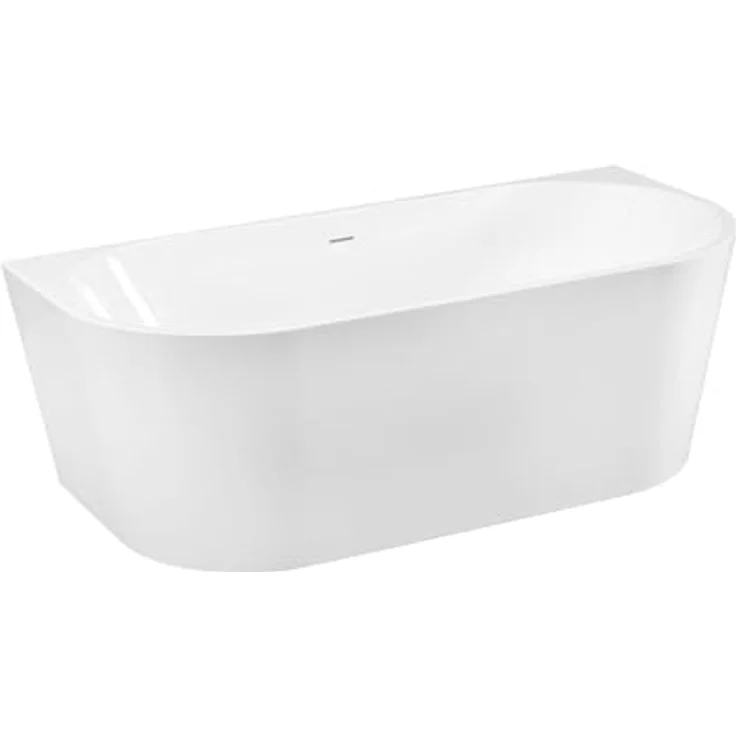 Aloni Halb-Freistehende Badewanne 170x80x60 Mittig Rundeck Acryl Weiß, Zentraler Ablauf DN50 – Bild 1