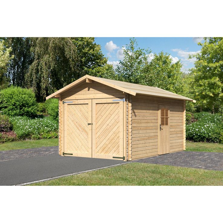 Karibu Garage 'BB' Satteldach naturfarben 297 x 447 x 270 cm, nodische Fichte, Satteldach, großes Holztor